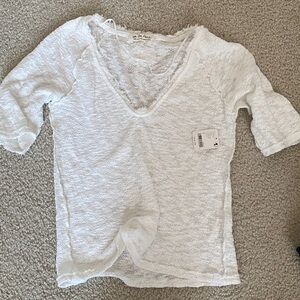 We the free new white V-Neck Textured TopL